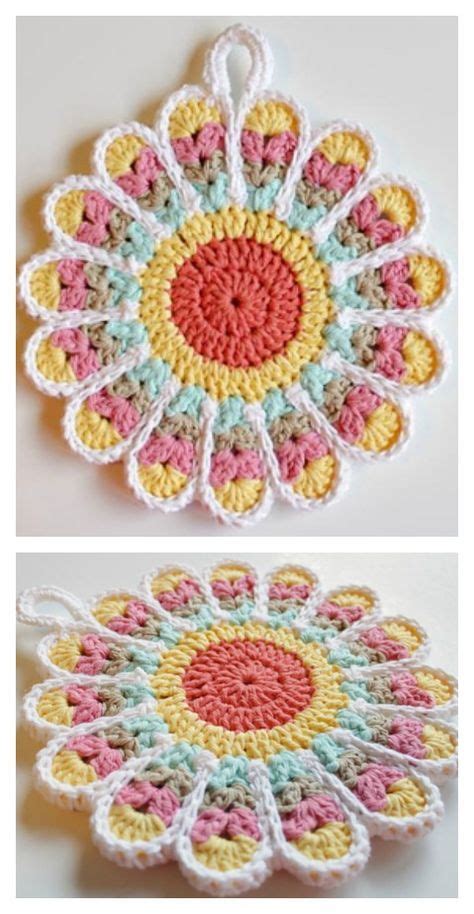 10 Colorful Crochet Flower Pot Holder with FREE Pattern | Crochet pot holders free pattern ...