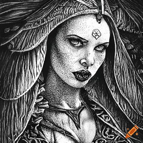 Dark sorceress illustration in pen and ink on Craiyon