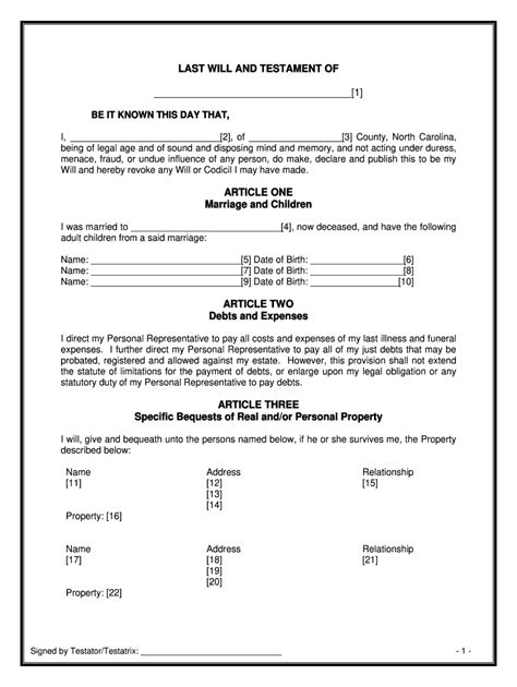 Printable Nc Last Will And Testament Form Pdf - Printable Word Searches