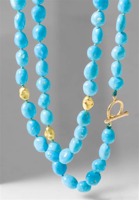 Greig Porter 18K, Knotted Sleeping Beauty Turquoise Bead Necklace ...