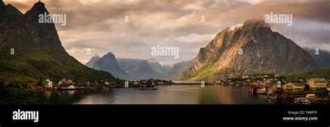 Reine village and fjord among mountains of Moskenesoya, Lofoten Stock Photo - Alamy