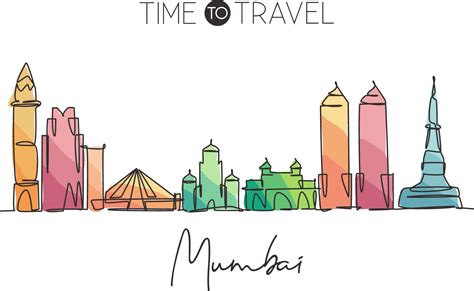 un seul dessin au trait des toits de la ville de mumbai, en inde ...