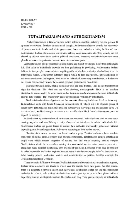 (DOC) Totalitarianism versus Authoritarianism | dilek polat - Academia.edu