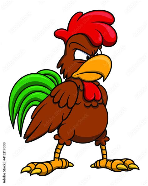 Angry chicken cartoon illustration. Isolated image on white background. Rooster farm animal ...