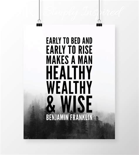 Benjamin Franklin Quote Poster Printable Wall Art early to Bed and ...