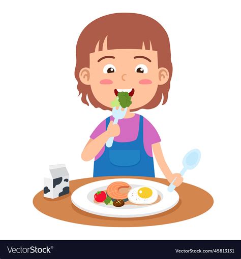 Cute girl eating healthy food Royalty Free Vector Image