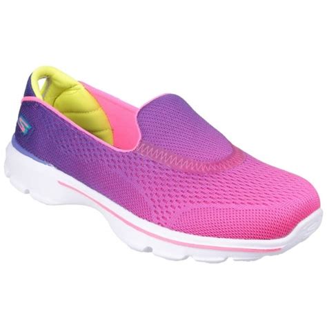 Skechers Go Walk 3 Slip On Girls Purple/ Neon Pink - Shoes.co.uk