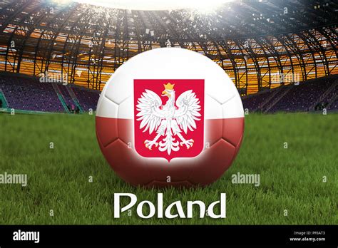 Poland football team ball on big stadium background with Poland Team ...