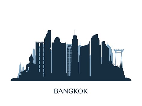 Bangkok Skyline Monochrome Silhouette Vector Illustration Stock ...