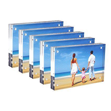 Acrylic Picture Frame 5x7", Double Sided Magnetic Photo Frames 20% Thicker Blcoks, Frameless ...