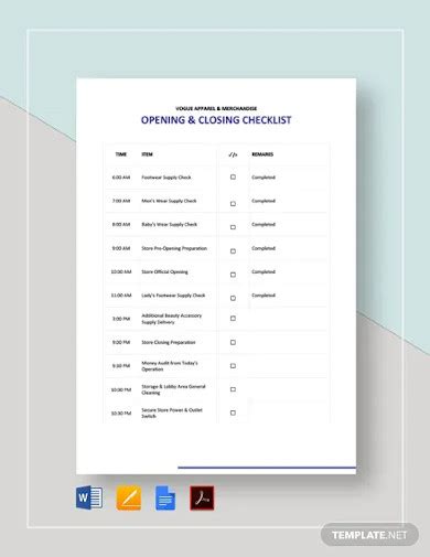 Opening Checklist - 9+ Examples, Format, How to create, Pdf