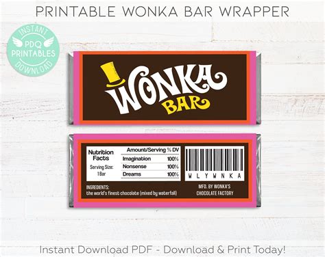 Willy Wonka Chocolate Bar Wrapper Printable