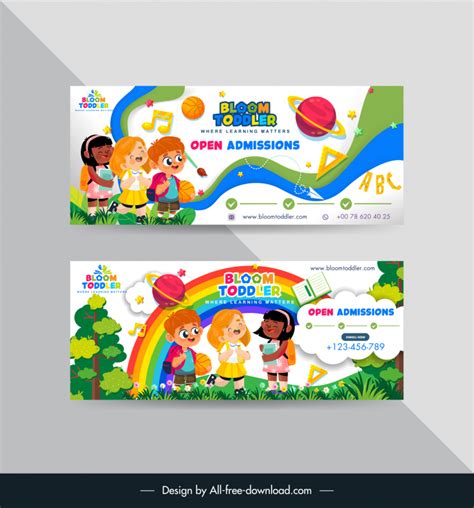 Banner preschool template colorful cute cartoon education elements ...