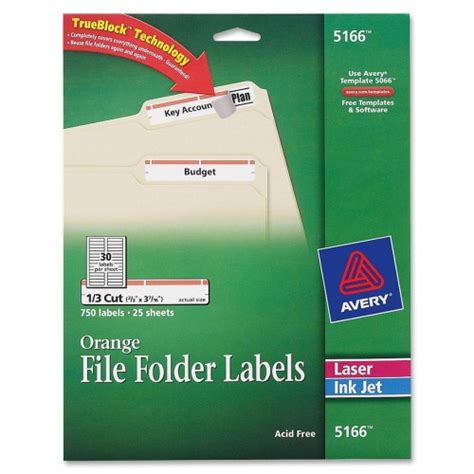 Avery File Folder Labels, 2/3" x 3-7/16" , 750 Orange Labels (5166) - AVE5166 - Shoplet.com