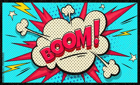 Boom pop art cloud bubble. Funny speech bubble. Trendy Colorful retro ...