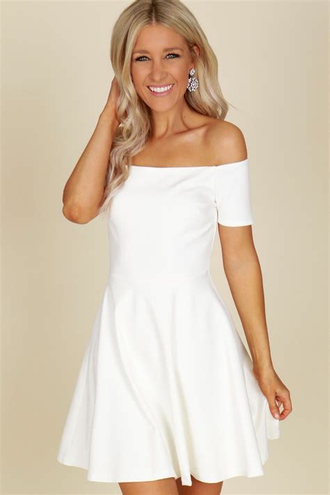 Off The Shoulder Fit And Flare Dress White | Flare dress, White dress, Dresses