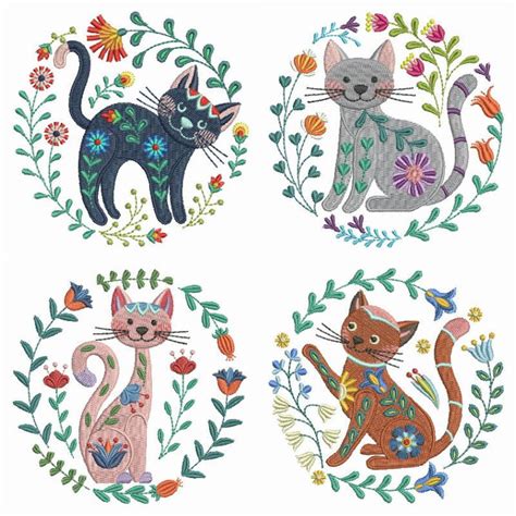 Folk Art Cats Set, 10 Designs - 4x4 - Products - SWAK Embroidery