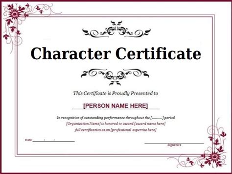 10+ Character Certificate Templates | Free Printable Word & PDF | Certificate templates, Awards ...