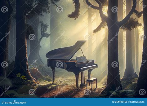 Vintage Piano in Fantasy Forest, Generative Ai Illustration Stock ...