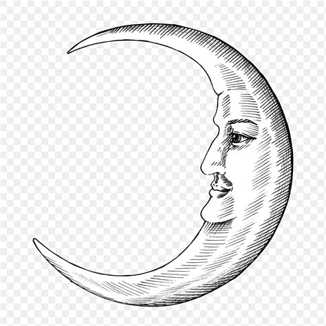 Hand drawn crescent moon with face | Free PNG Sticker - rawpixel