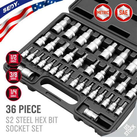 36PC Hex Bit Socket Set Allen Head High Torque Strengthened SAE Metric S2 Steel | eBay