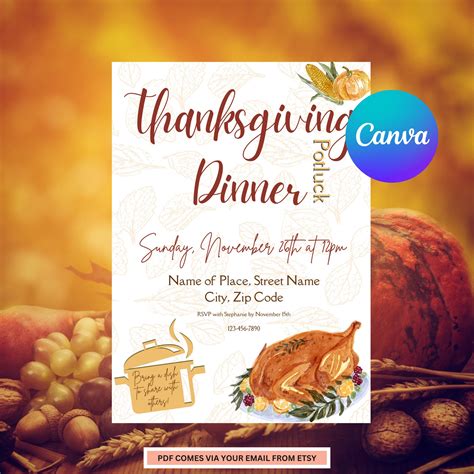 Thanksgiving Dinner Potluck Invite Template Editable Potluck Invitation ...