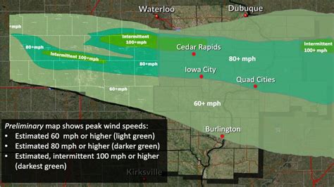 National Weather Service estimates peak derecho wind of 130 mph