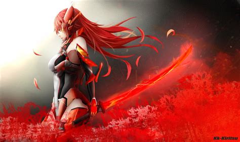 HD wallpaper: anime, anime girls, long hair, redhead, red eyes, sword, weapon | Wallpaper Flare