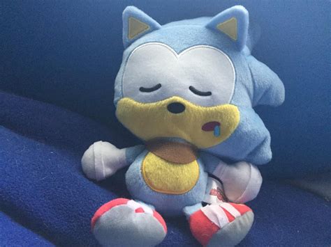 Prototype Sonic the Hedgehog plush using lighter sample fabric. The final release uses a much ...