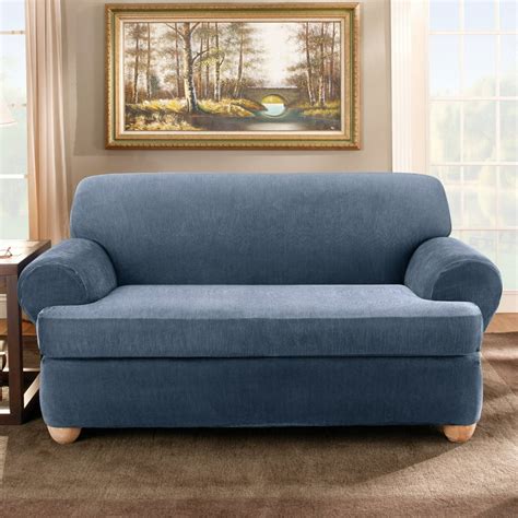 Sure Fit Stretch Stripe Separate Seat T-Cushion Loveseat Slipcover ...