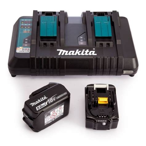 Makita DC18RD dobbel port hurtiglader + 2 x BL1850B 18V 5.0Ah batterier ...