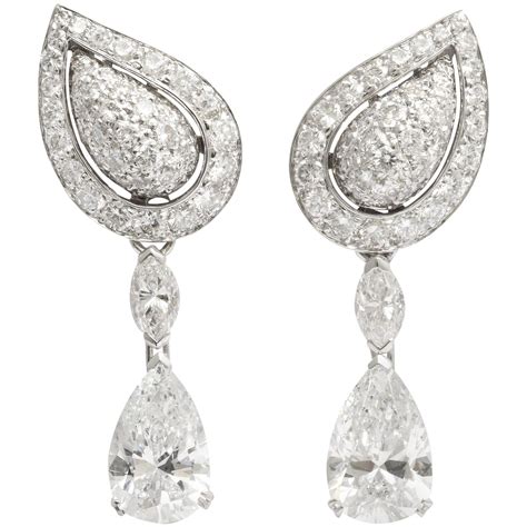 Cartier Diamond Gold Drop Earrings For Sale at 1stdibs