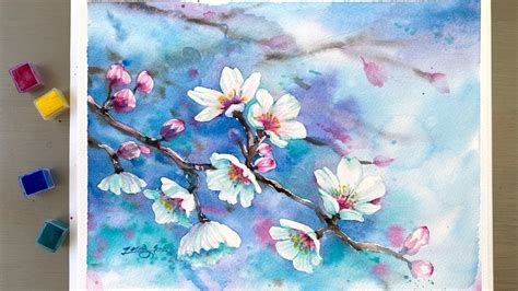 Cherry Blossoms -Watercolor Painting -Tutorial Step by Step - YouTube