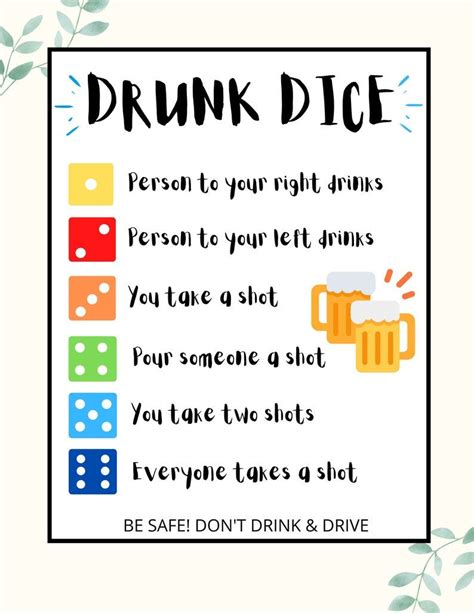 Drunk dice party drinking games printable games for adults etsy – Artofit