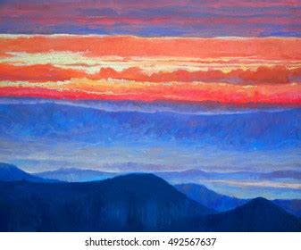 Landscape Sunrise Oil Color Painting Stock Illustration 492567637 ...