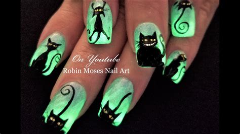 Glowing Black Cats! Easy Halloween DIY Nail Art Design Tutorial - YouTube