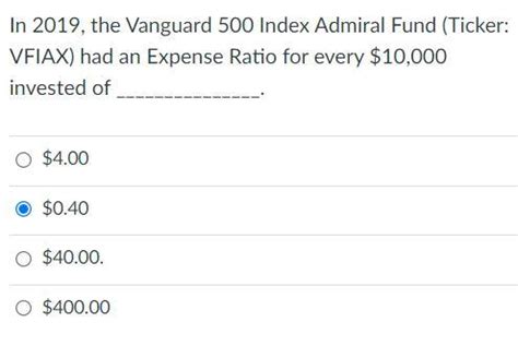 Solved In 2019, the Vanguard 500 Index Admiral Fund (Ticker: | Chegg.com