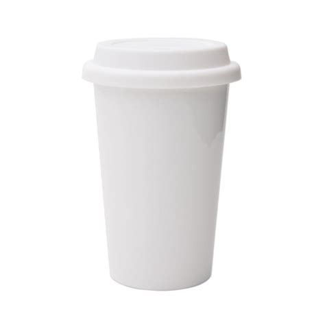 Double Wall Insulated Travel Coffee White Ceramic Mug with Lid - China ...