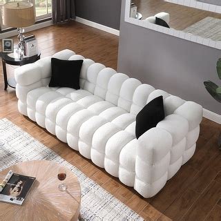 White Modern Cloud Sofa Couch with Plastic Legs Upholstered Tufted 3 ...