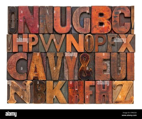 random alphabet letters - vintage letterpress wood type, different size and style of fonts with ...