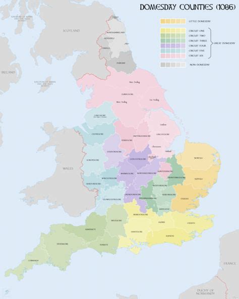 Domesday Counties showing Little and Great Domesday areas and circuits ...