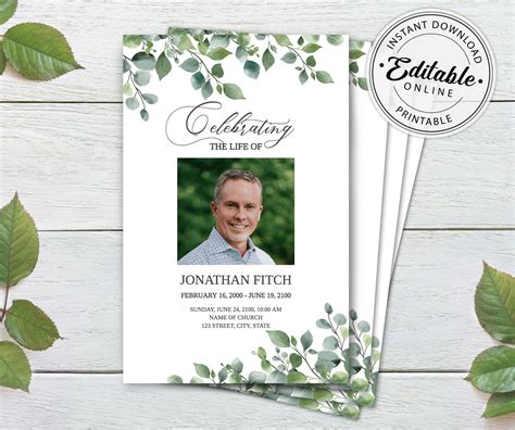 Funeral Program Template Memorial Program Template Order - Etsy UK