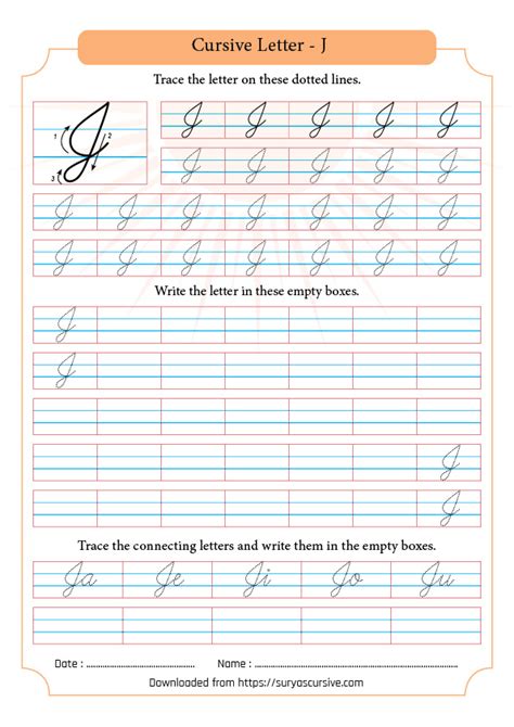 Capital Letter J in Cursive - SuryasCursive.com