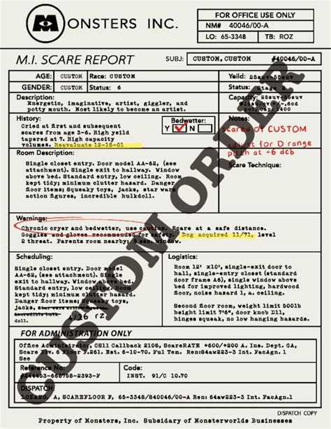 Monsters Inc. Child Scare Report Customizable Movie Prop - Etsy