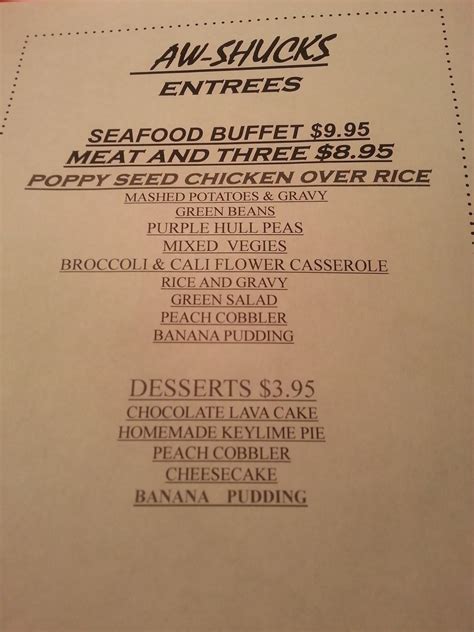 Menu at Aw Shucks restaurant, Montgomery, 4300 Wetumpka Hwy