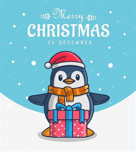 Premium Vector | Penguin character illustration with merry christmas greeting