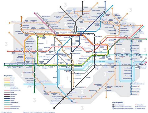 La carte officielle du métro de Londres avec le temps de marche entre les stations