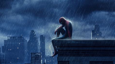 Wallpaper : the amazing spider man 2, fan art, Peter Parker, rain ...