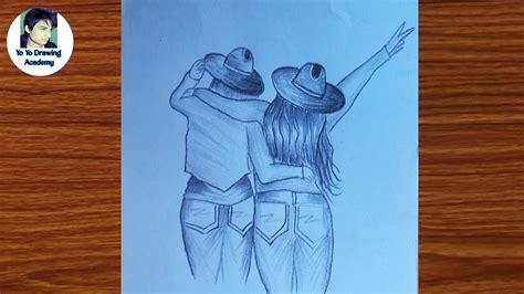 Two Best Friends Holding Hands Drawing