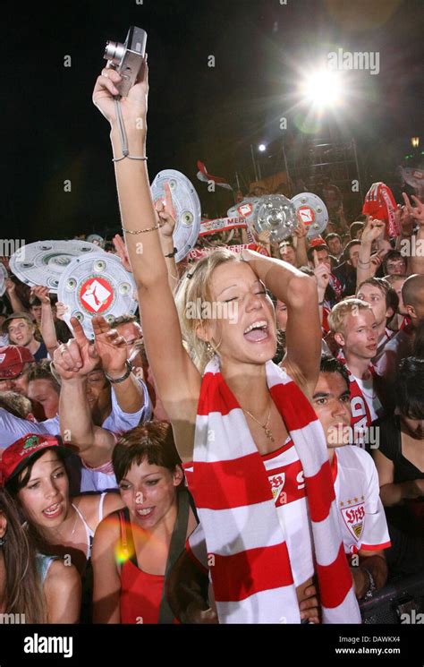 VfB Stuttgart fans celebrate their team's 2-1 victory over Energie Cottbus at square ...